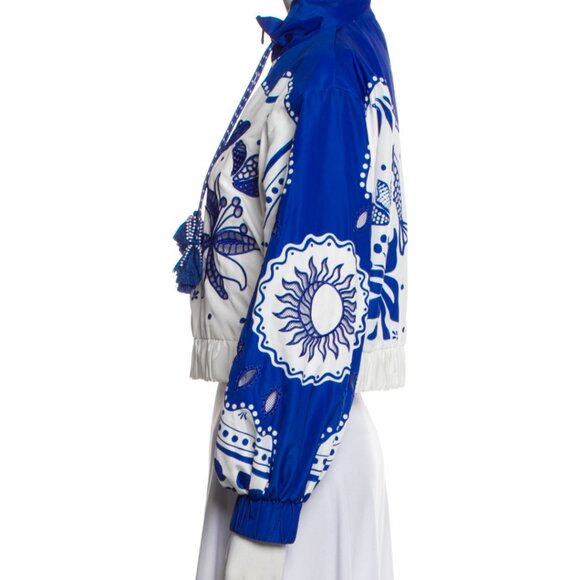 Farm Rio Active Artisanal Embroidered Crop Windbreaker Blue White Bead Tassel XS - Picture 6 of 7